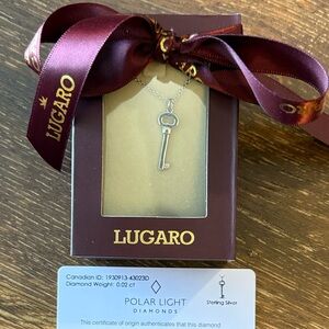 NEW Dainty Sterling Silver Key necklace with 0.02 Canadian Diamond and 16" chain
